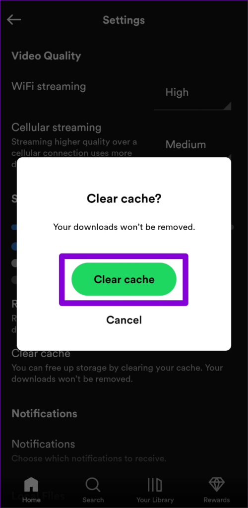 12 Confirm Clear Spotify Cache on Mobile 500x1024 1 A 6 legjobb módszer a Spotify nem elérhető internetkapcsolat hibájának javítására Android rendszeren