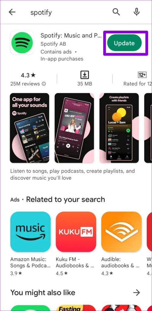 13 Update Spotify App 500x1024 1 A 6 legjobb módszer a Spotify nem elérhető internetkapcsolat hibájának javítására Android rendszeren